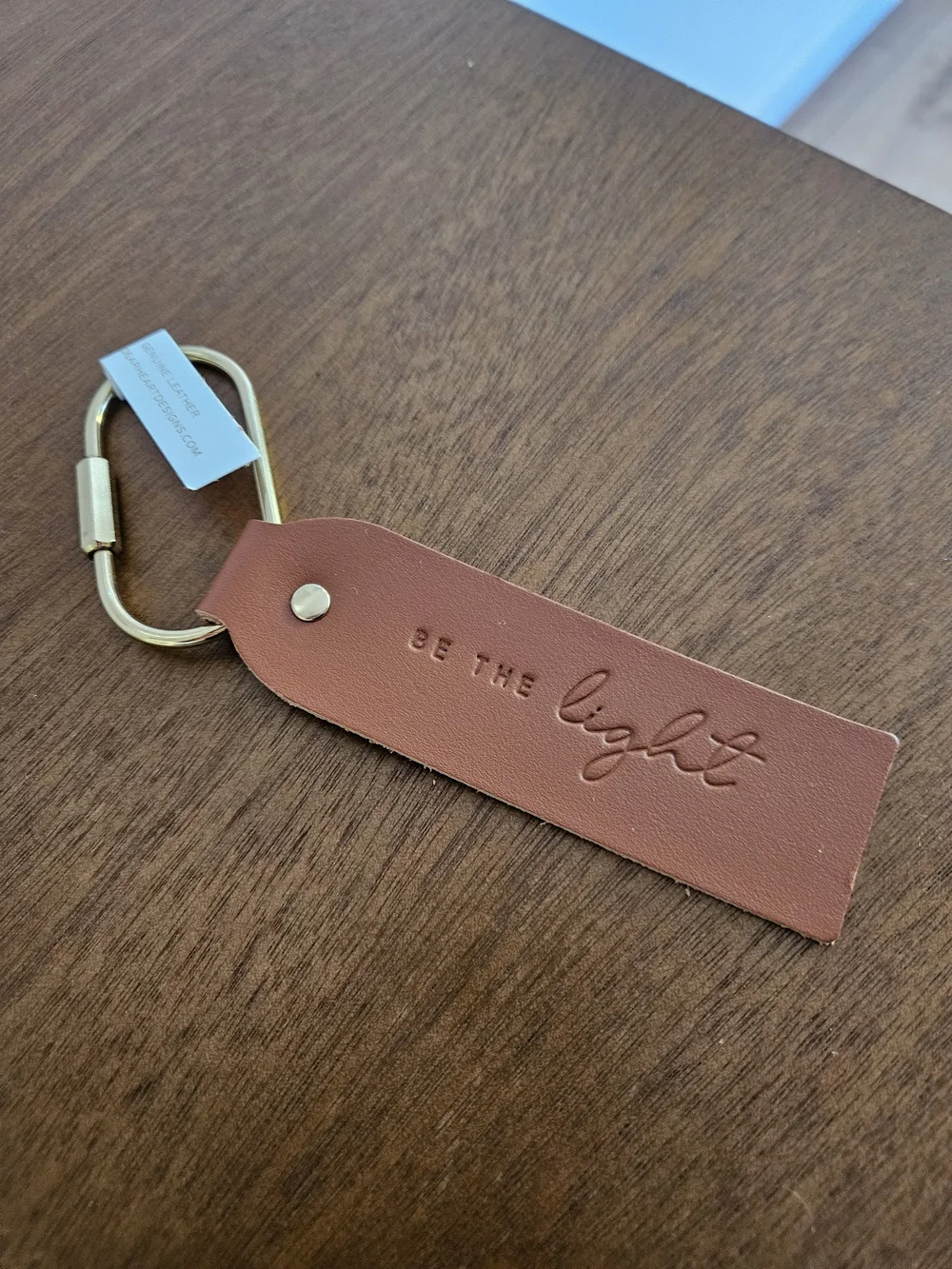 Be the Light Brown Leather Keychain with Gold Hardware
